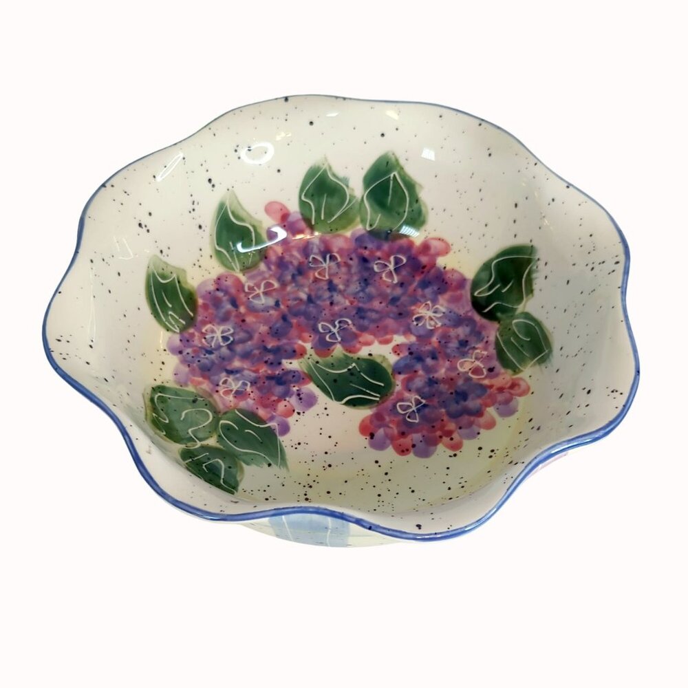 Julie Ueland Enesco 1998 Hand-Painted Floral Hydrangeas Ceramic Bowl